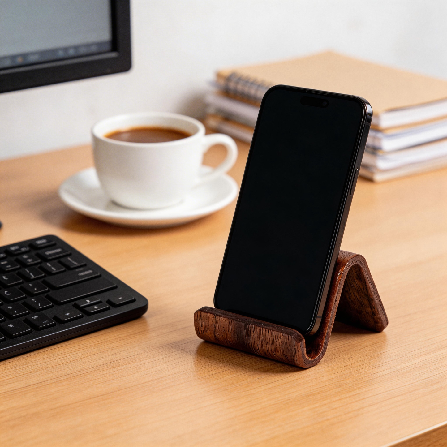 Premium Black Walnut Desktop Phone Stand
