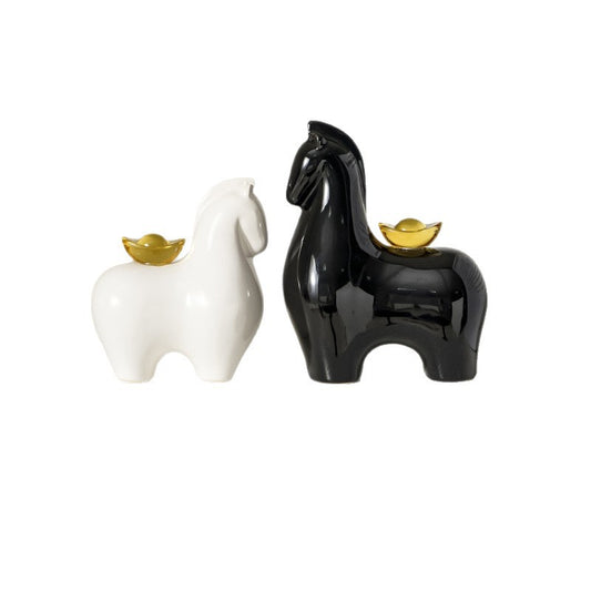 Prosperity Ceramic Horse Duo - Minimalist Desktop Art Set