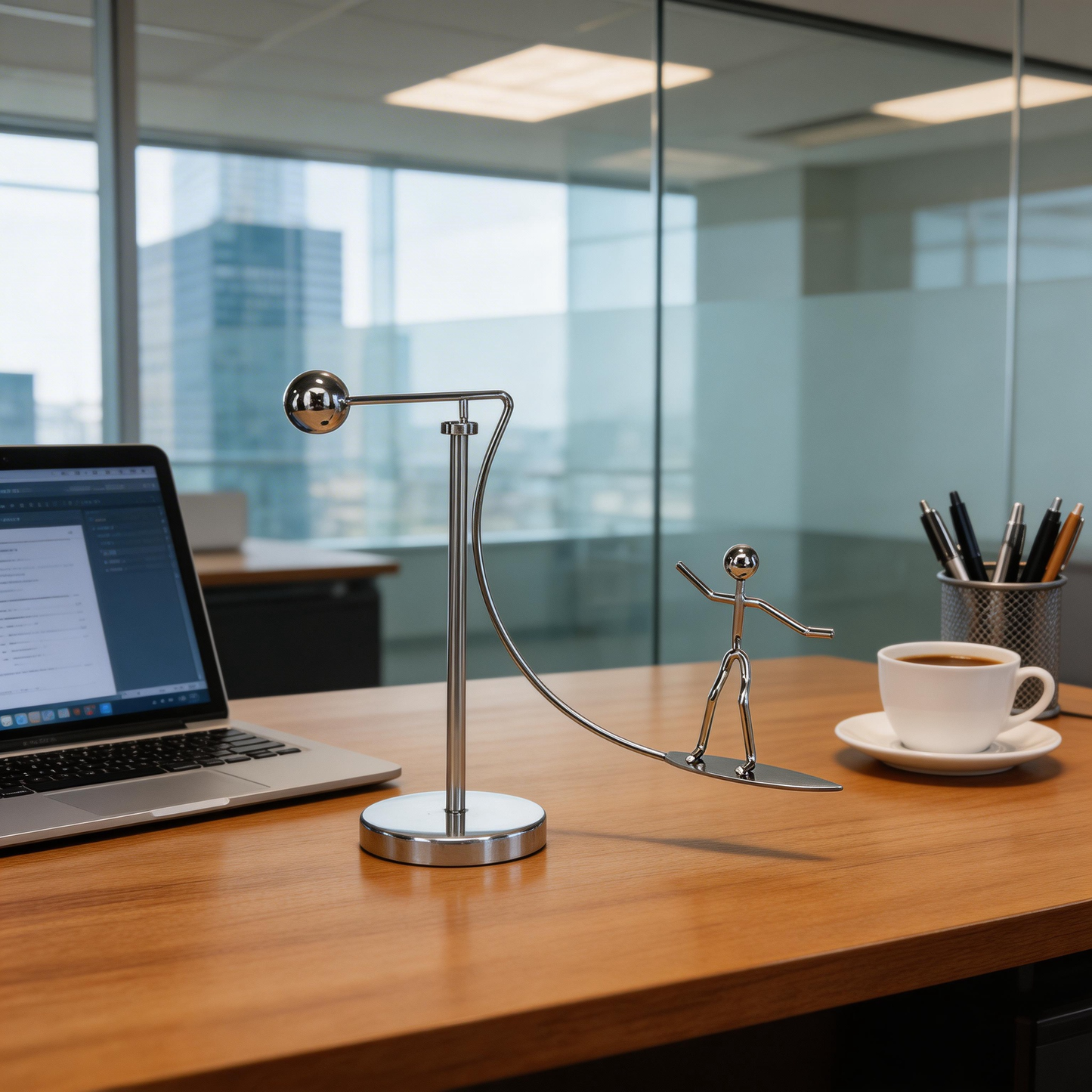 Kinetic Balancing Surfer and Skier Desktop Ornament