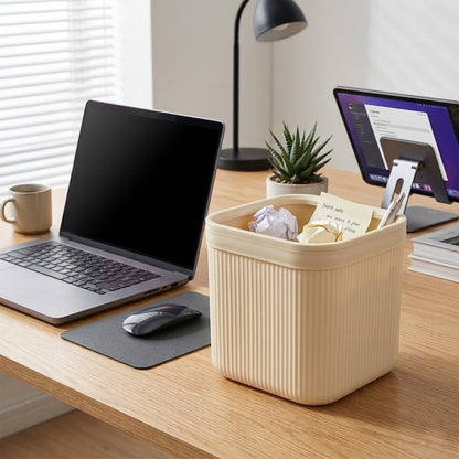 Minimalist Square Desktop Trash Can with Integrated Pressure Ring