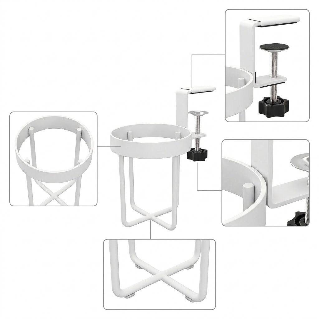 Universal Desk-Side Cup Holder and Multi-Functional Organizer Rack